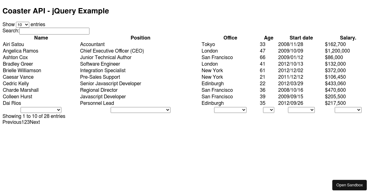 jQuery Example - Codesandbox