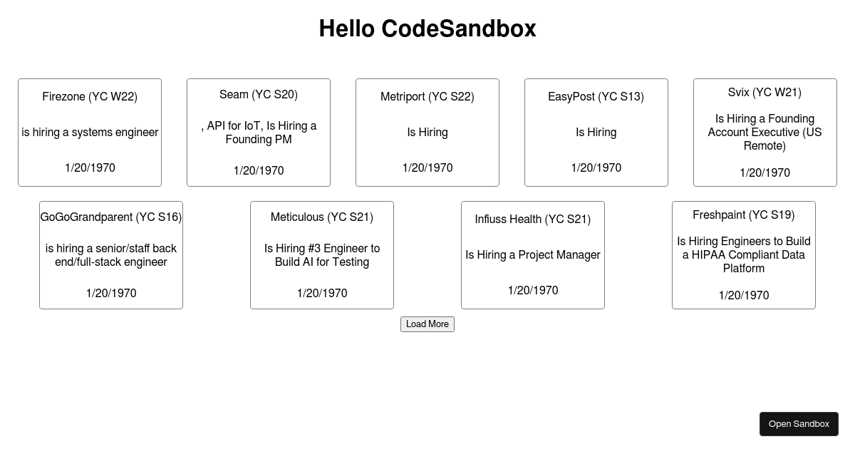 FEE: hn job board - Codesandbox