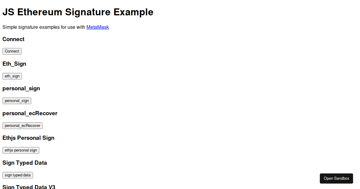 js-eth-personal-sign-examples - Codesandbox