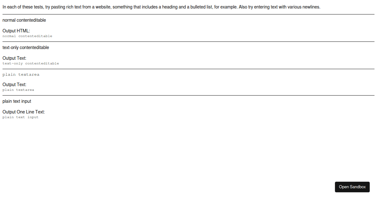 contenteditable vs. textarea vs. text input (forked) - Codesandbox
