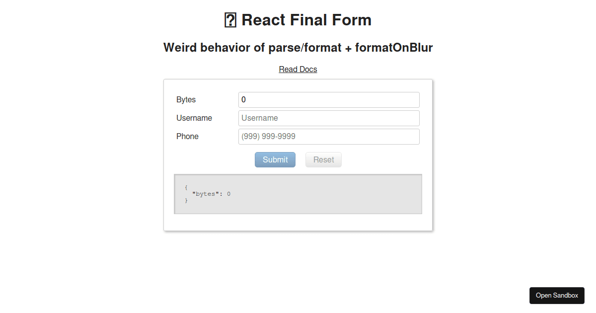 🏁 React Final Form - Parse and Format - Codesandbox