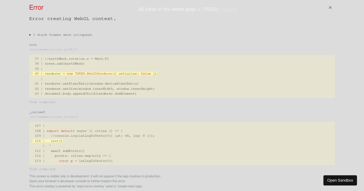 all cities in the world with three.js - Codesandbox