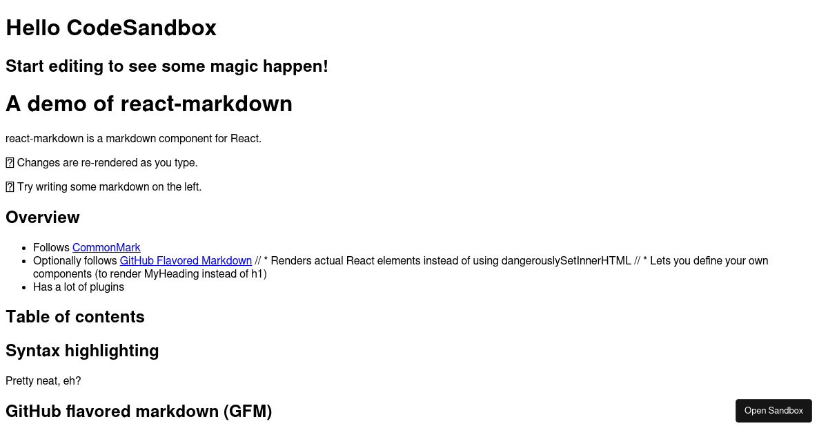 React Markdown with plugins (forked) - Codesandbox