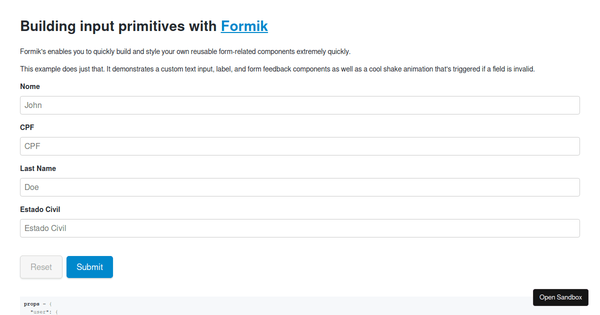 Formik 1.2.x Building Input Primitives - Codesandbox