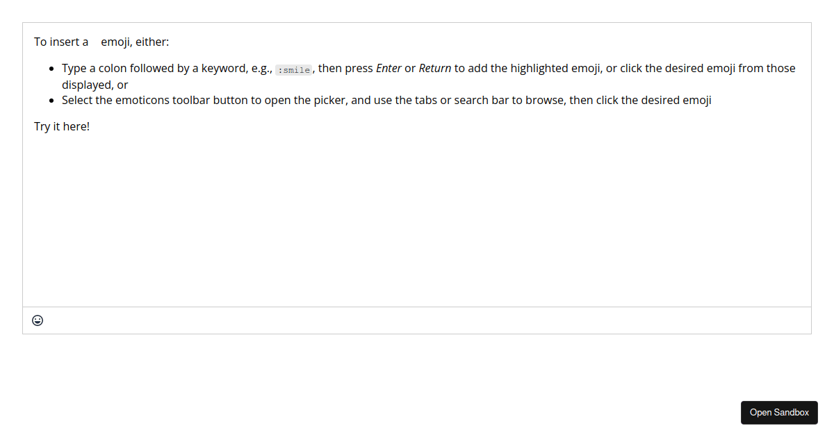 tinymce/reactemojipicker Codesandbox