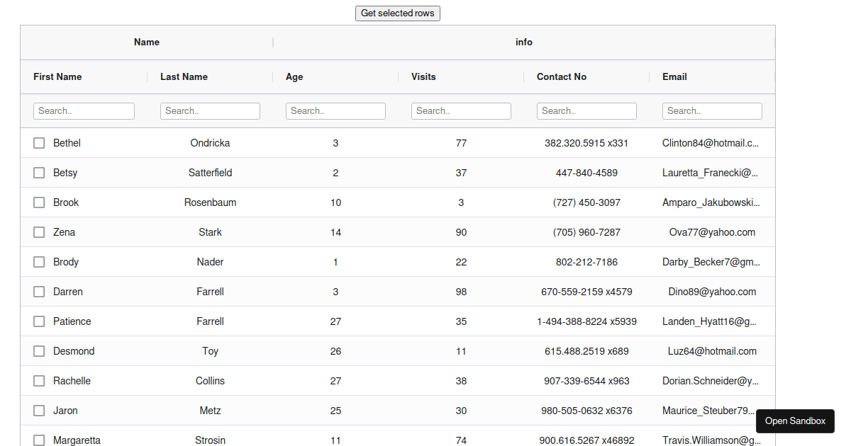 Ag grid community table codesandbox
