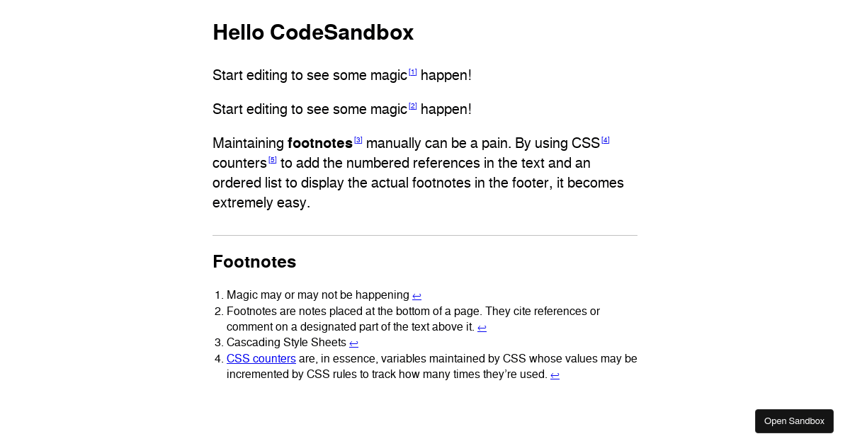 Footnotes (forked) - Codesandbox
