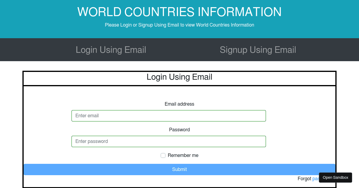 World Countries Information - Codesandbox
