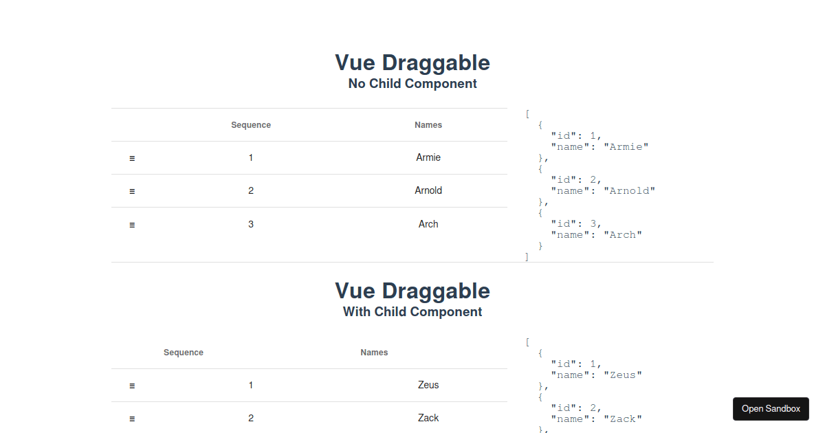 Vuetify VueDraggable - Codesandbox