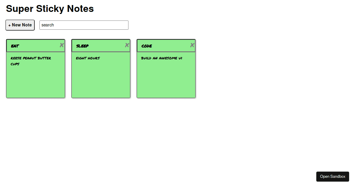 L13 - Sticky Notes App - Render from the Props and State - Codesandbox