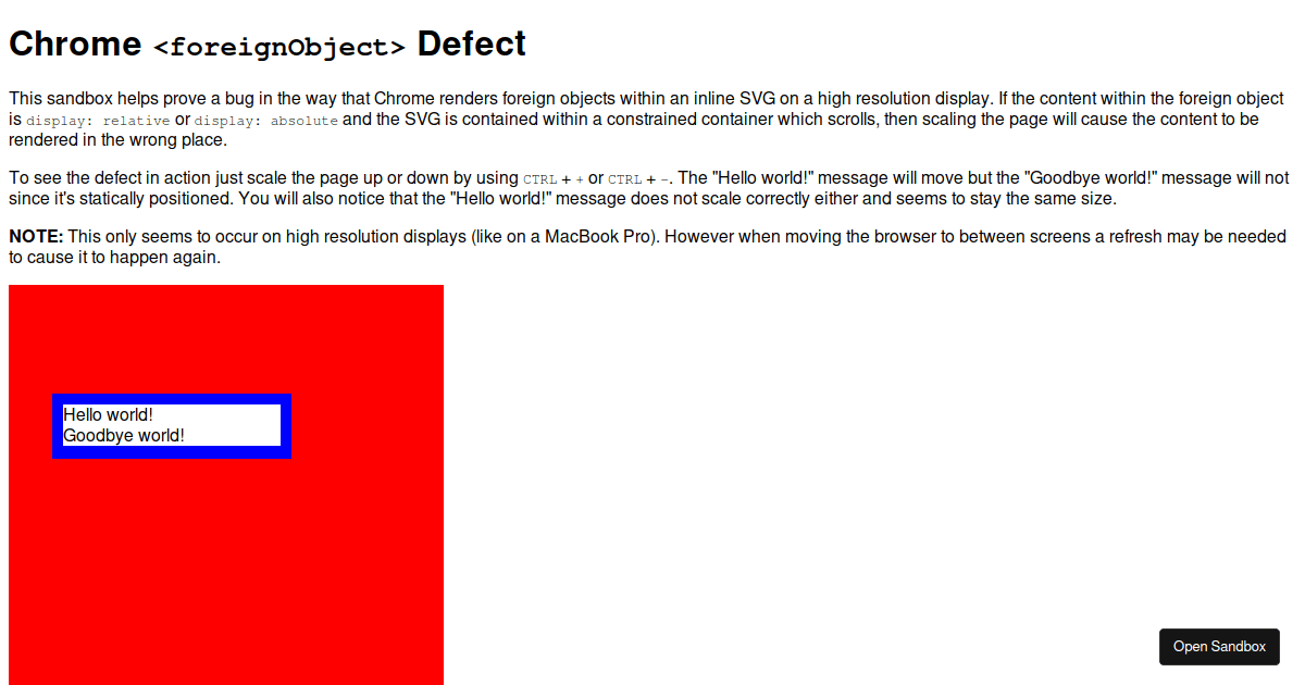 Chrome ForeignObject Defect - Codesandbox