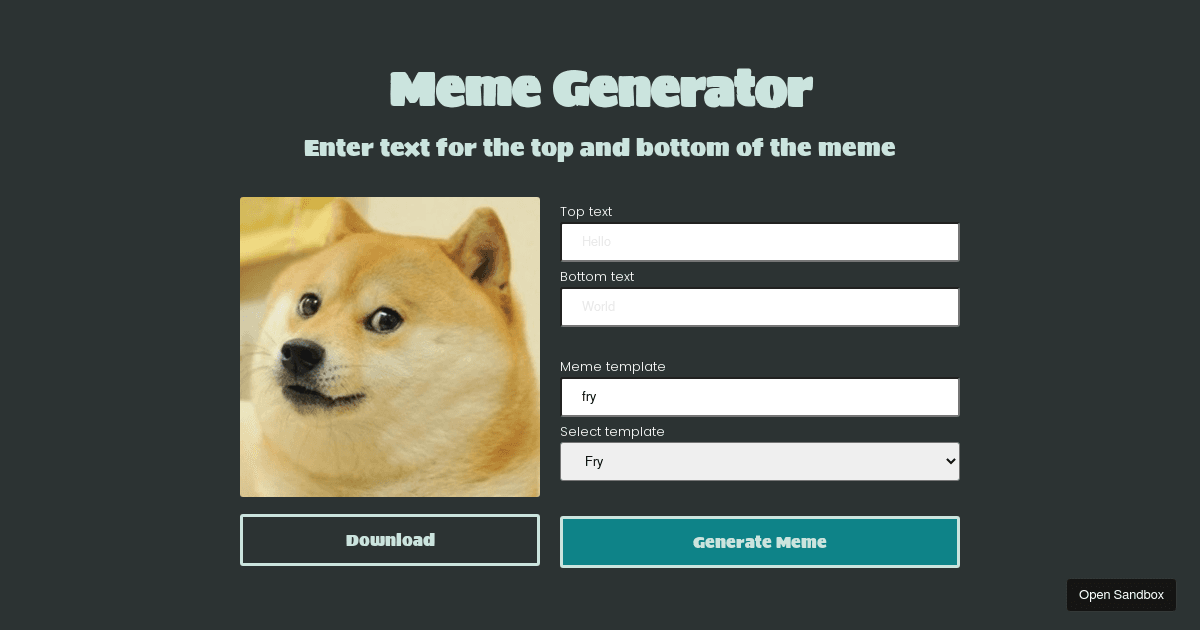 Meme Generator using React - Codesandbox