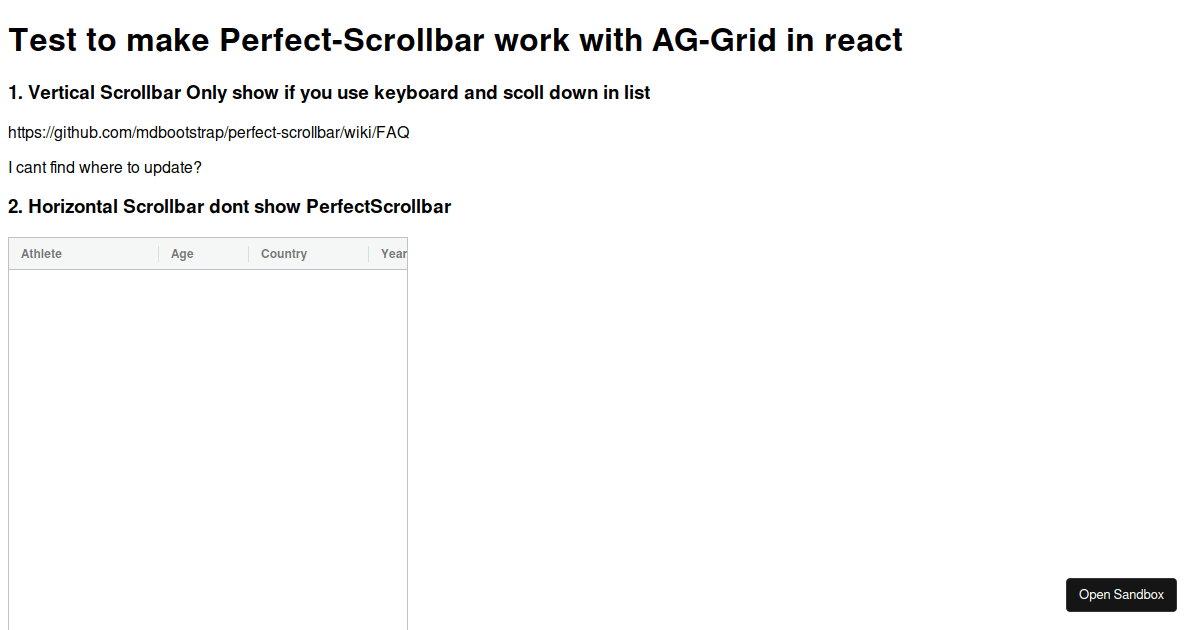 aggrid + Perfectscrollbar Codesandbox