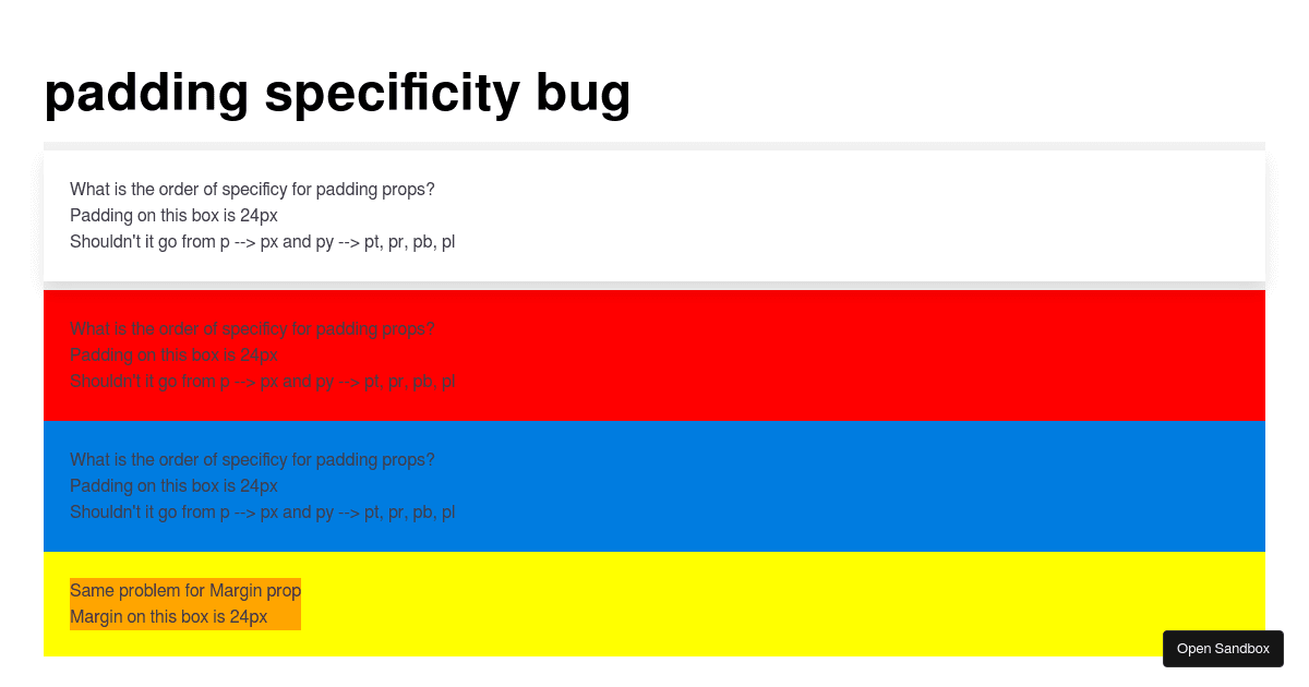 Padding Specificity Bug - Codesandbox