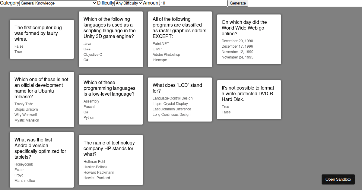 cardquiz Codesandbox