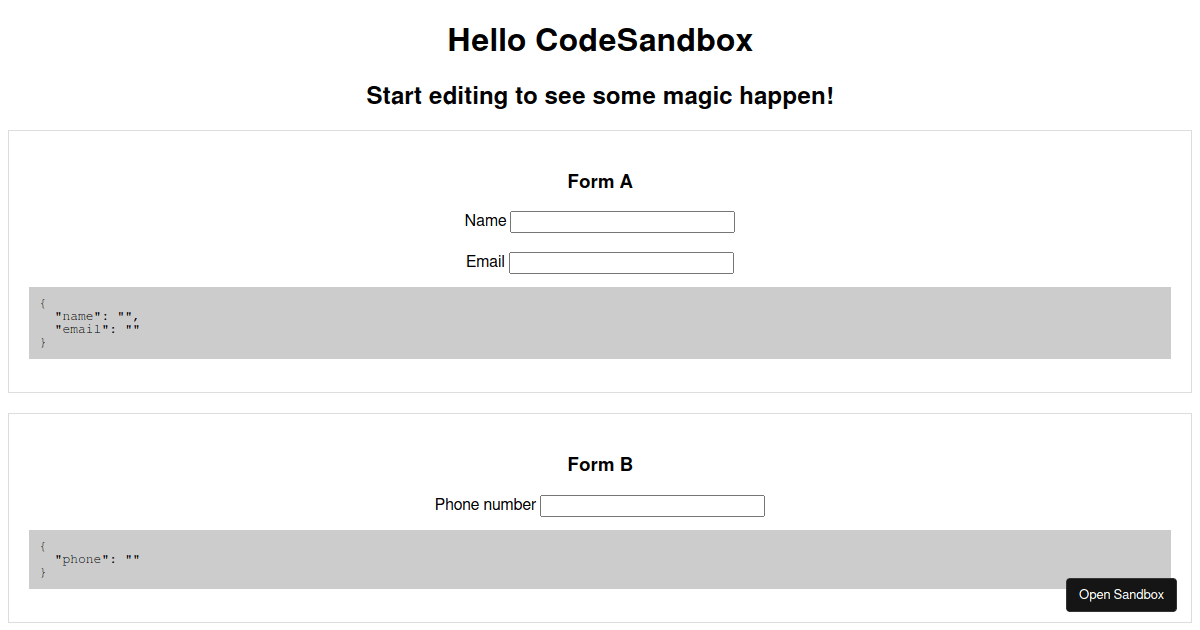 React Formik Multiple Forms One Submit Codesandbox 