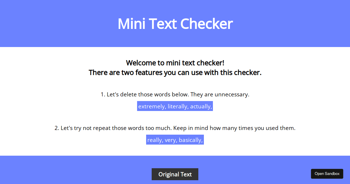 Mini text checker codesandbox