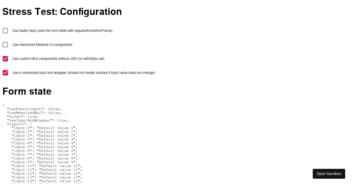 material ui stress test no jss Codesandbox