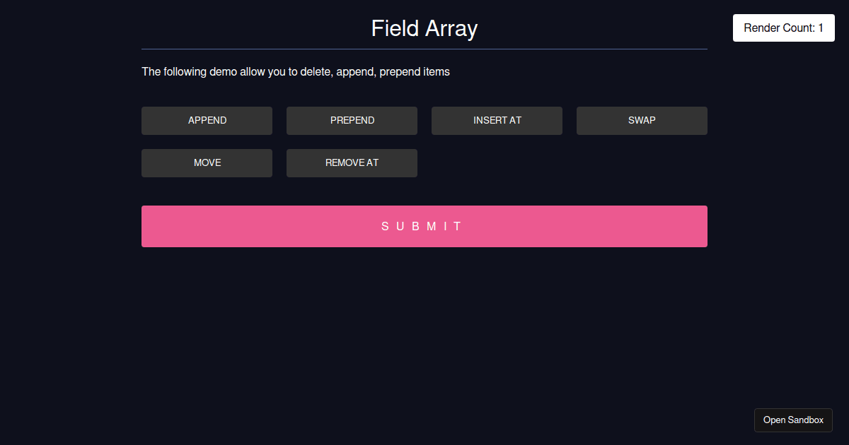 React Hook Form - useFieldArray - Codesandbox