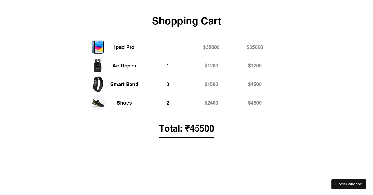 W11P3 Activity2 Shopping Cart List rendering Codesandbox