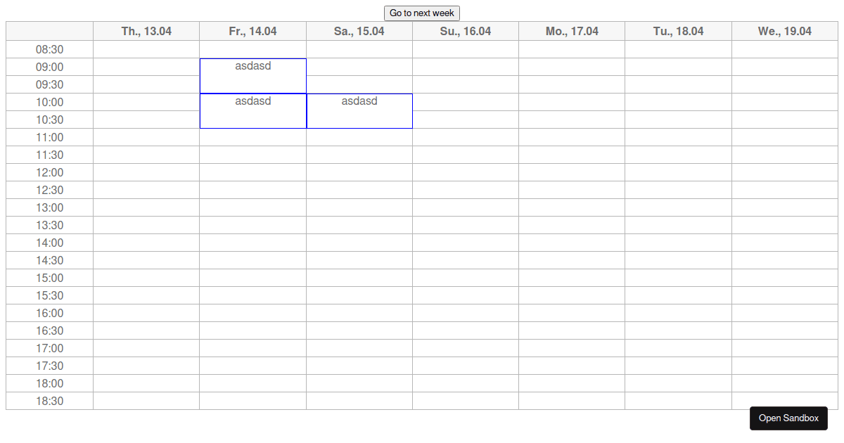 React week view datepicker test (forked) - Codesandbox