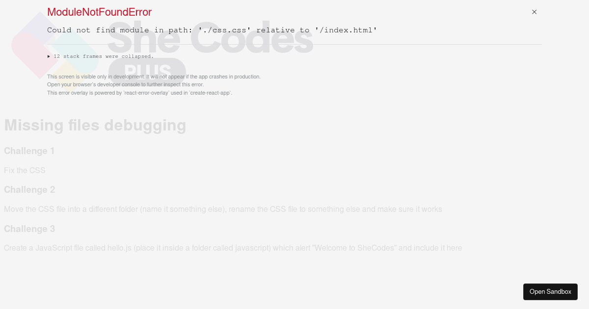 Challenge - Missing files debugging (forked) - Codesandbox