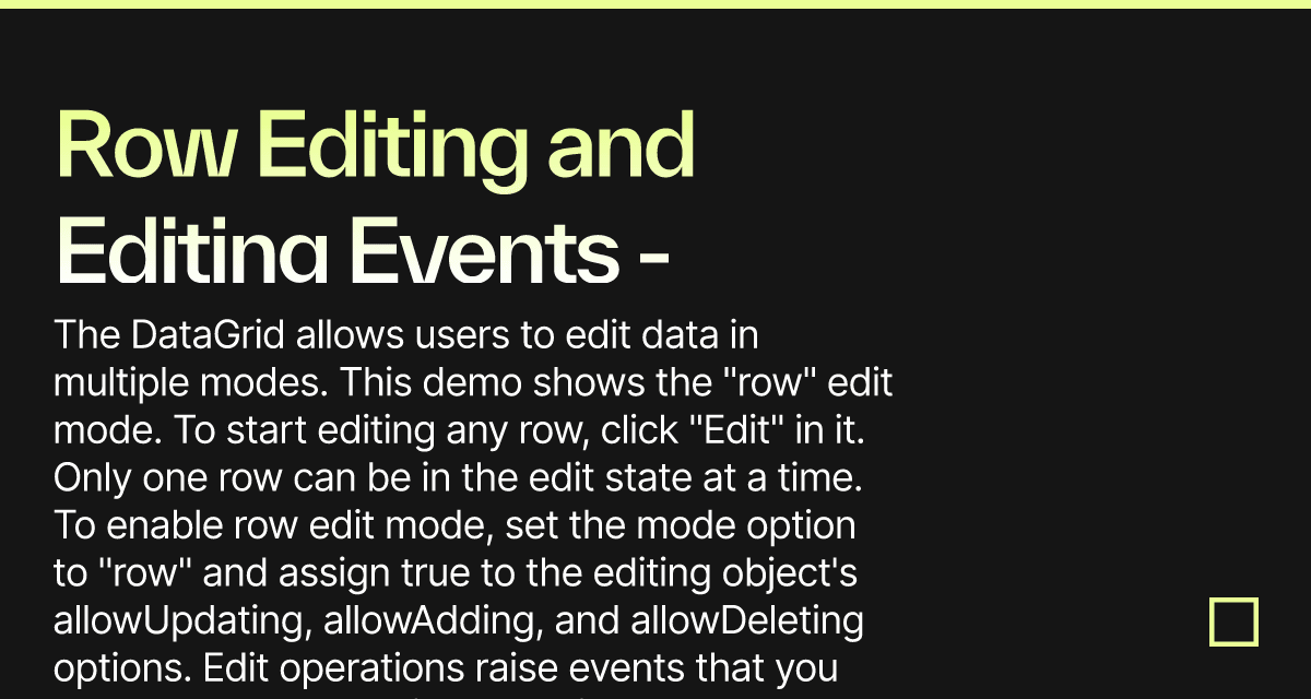 Row Editing and Editing Events - DevExtreme Data Grid - Codesandbox