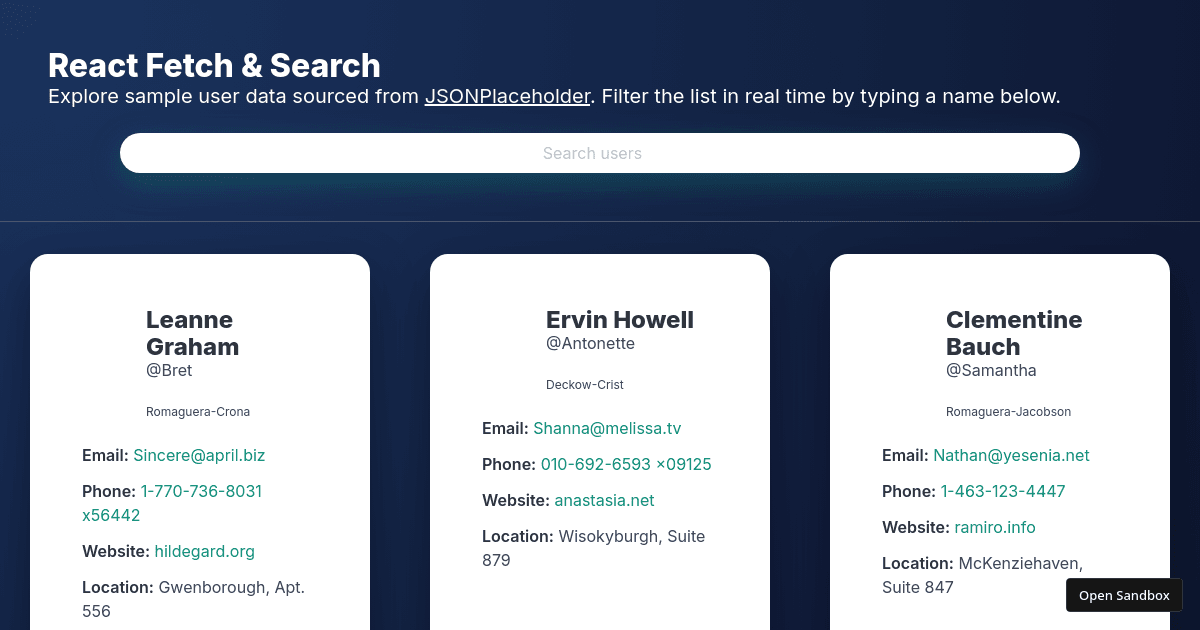 react-fetch-and-search - Codesandbox