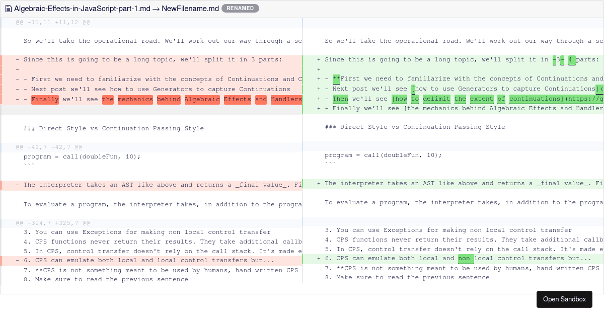 React Github Like Diff Example - Codesandbox