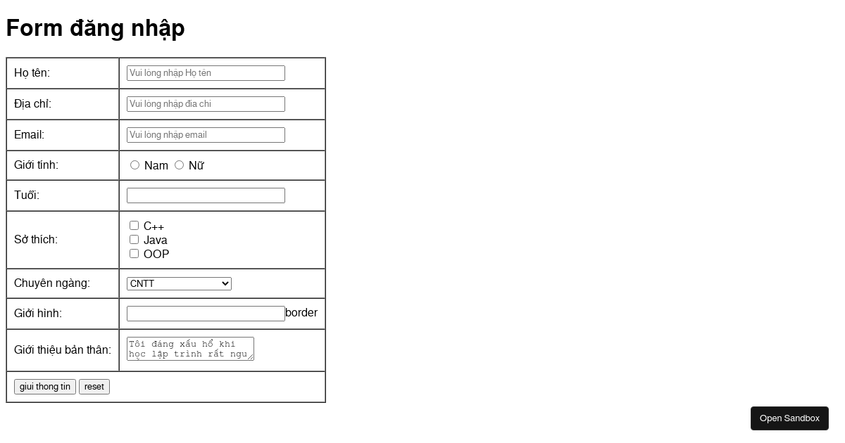 trang form dang nhap - Codesandbox