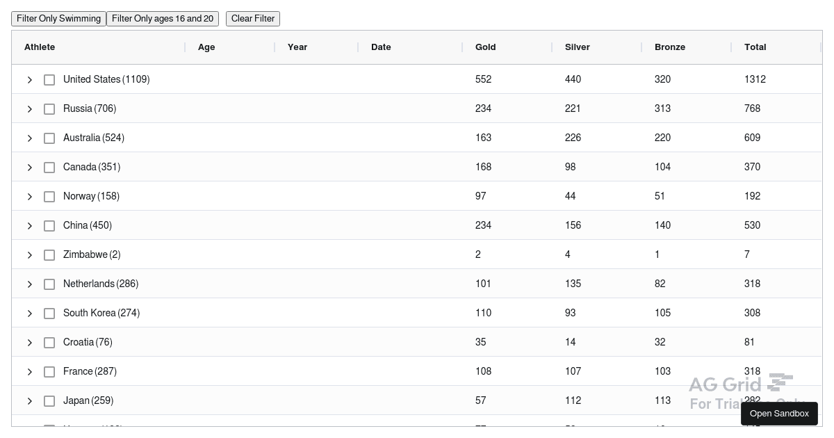Ag grid packages codesandbox