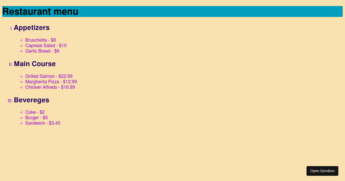 Restaurant Menu Codesandbox