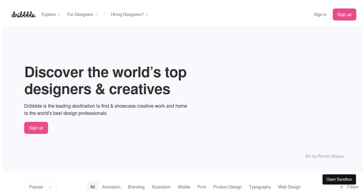 example-dribbble-homepage - Codesandbox