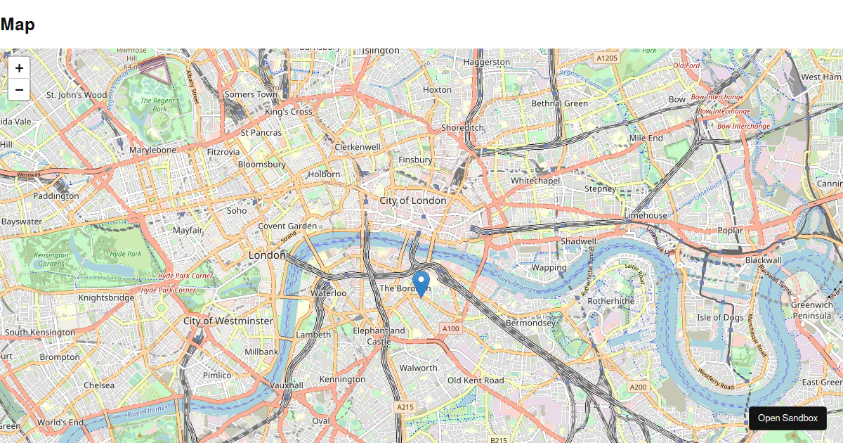 React - Basic Leaflet Map with Marker & Popup - Codesandbox