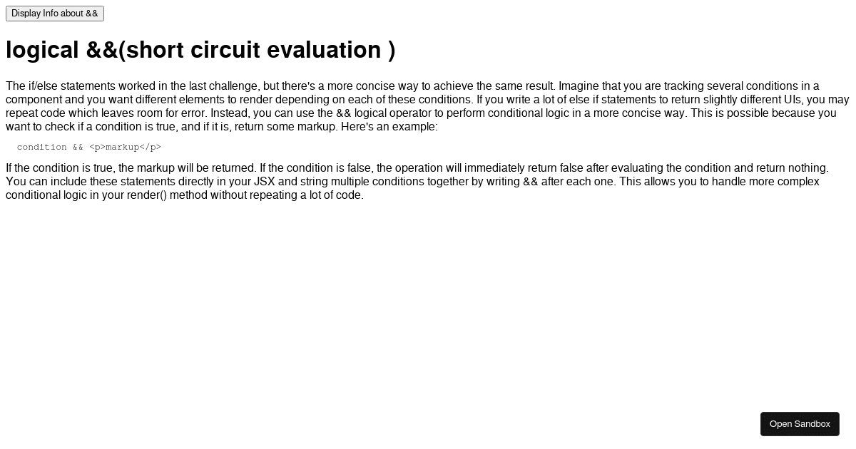 logical &&(short circuit evaluation) - Codesandbox