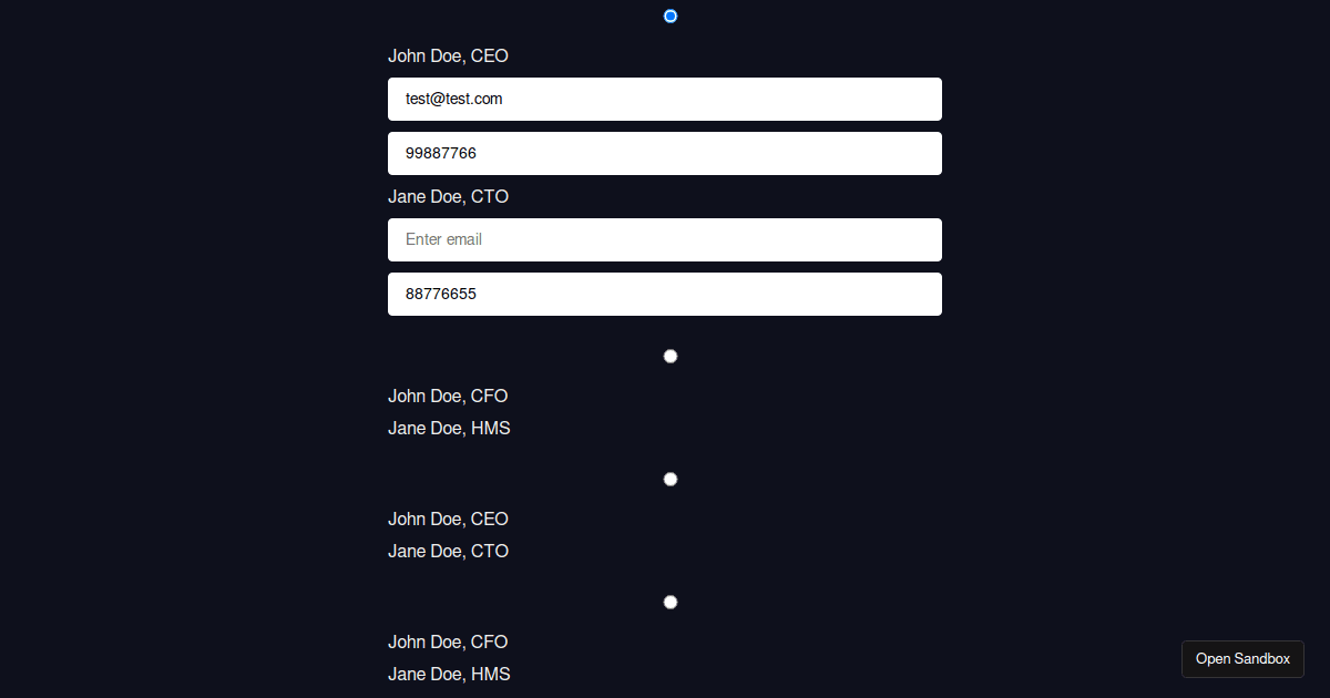 React Hook Form - Radio array with inputs - Codesandbox