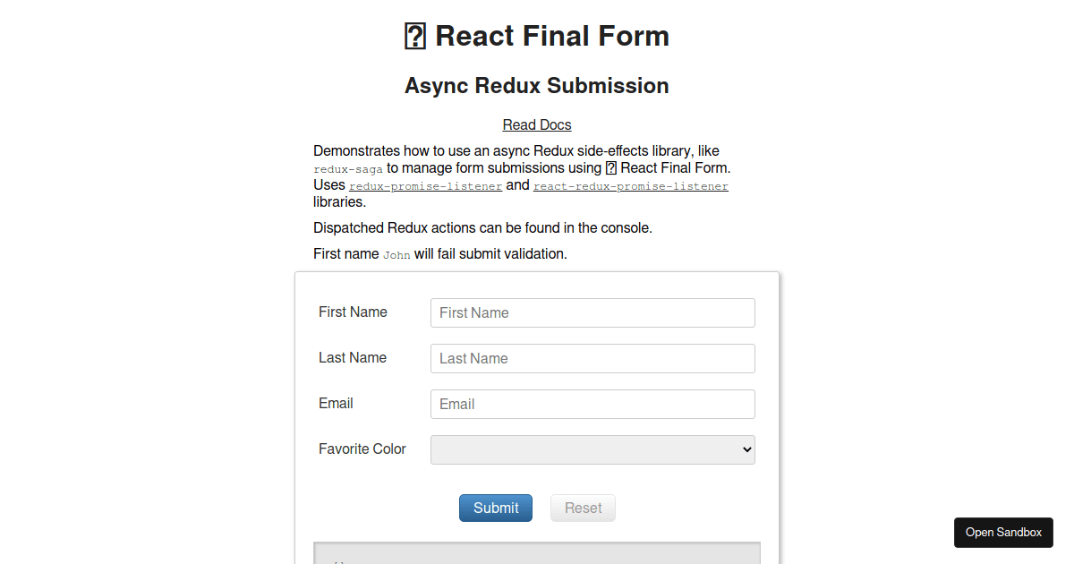 🏁 React Final Form - Async Redux Submission - Codesandbox