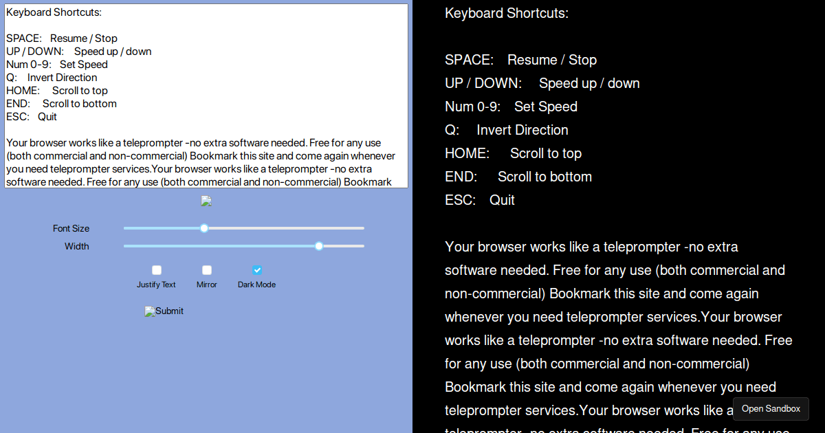 teleprompter Codesandbox