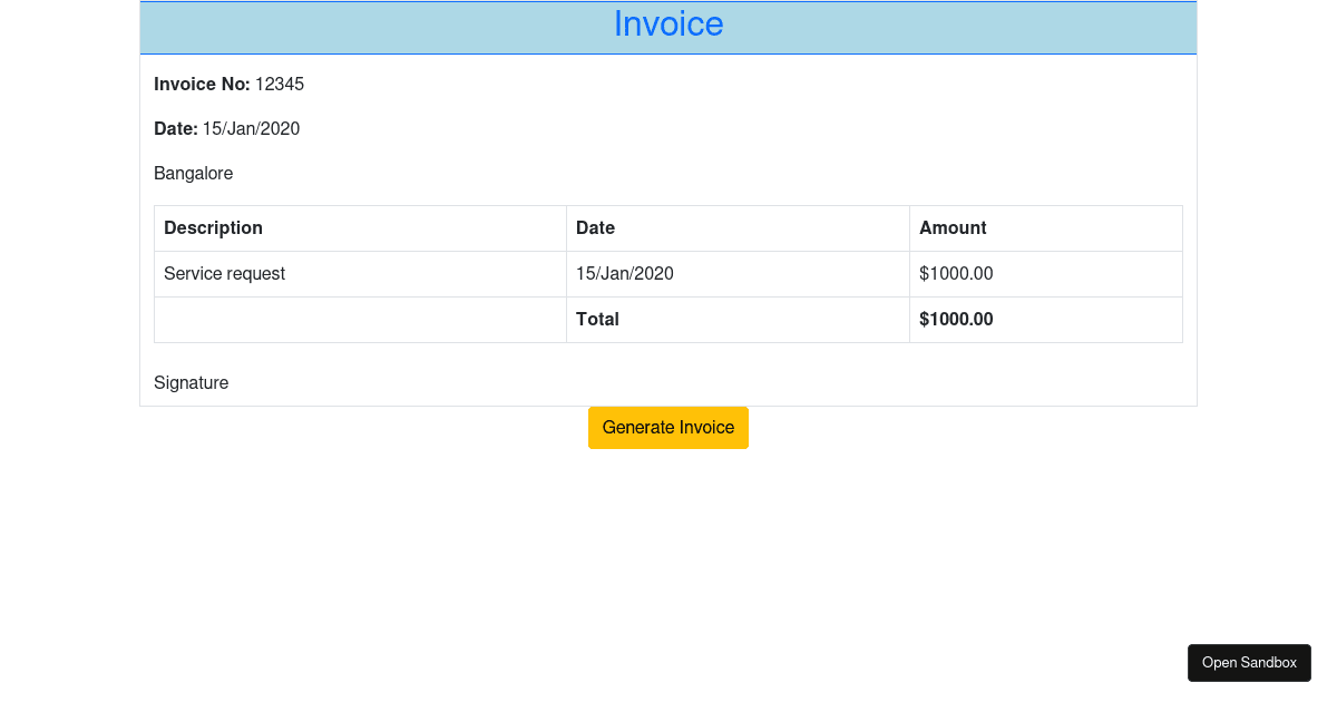 html to pdf invoice javascript - Codesandbox