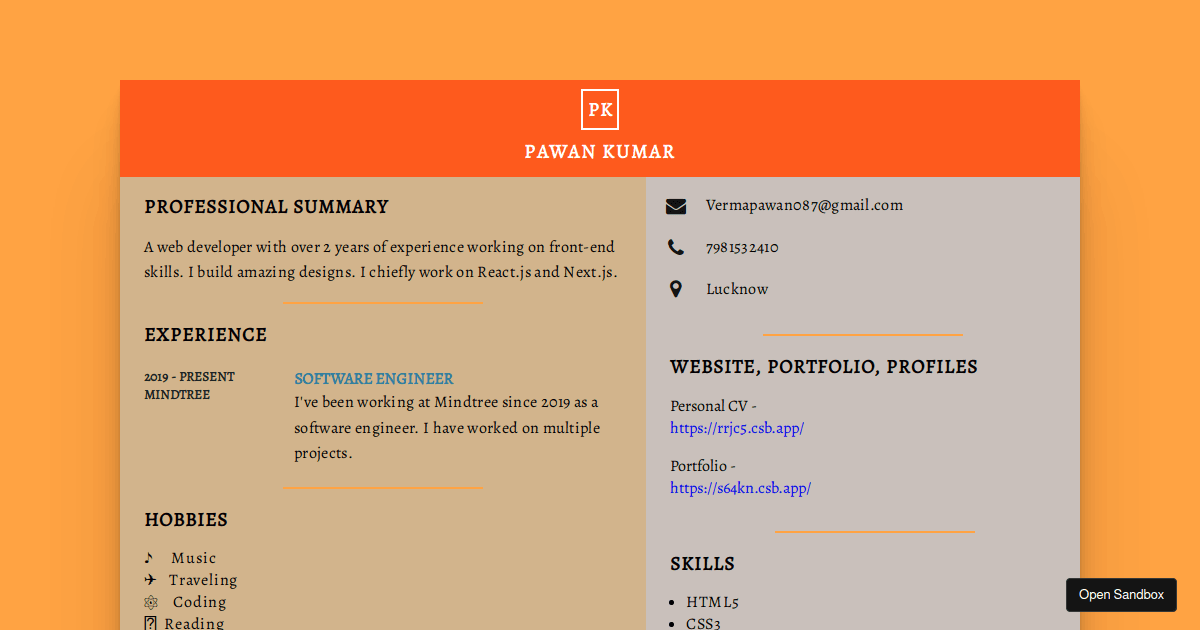 resume - Codesandbox