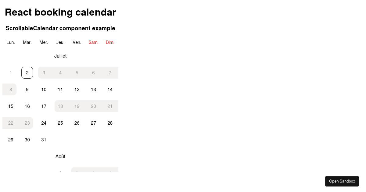 Example #2 ScrollableCalendar component Codesandbox Example #2 ScrollableCalendar component Codesandbox