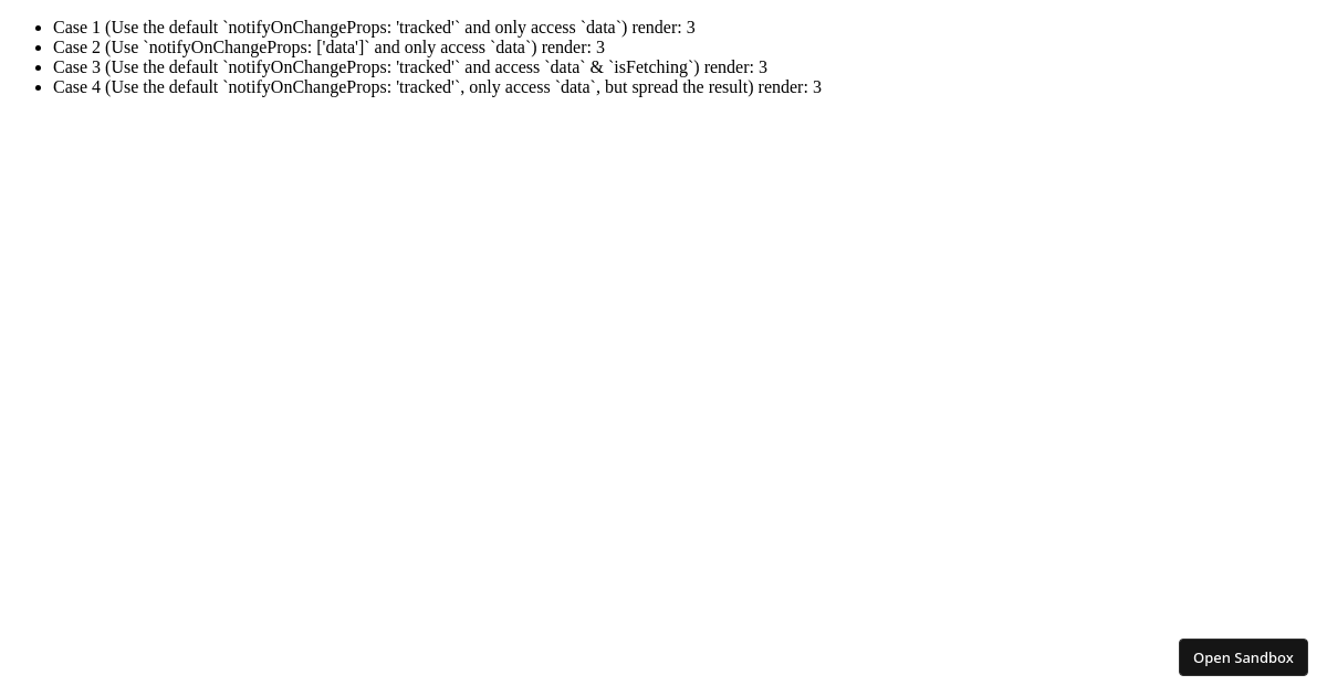 TanStack Query notifyOnChangeProps playground - Codesandbox