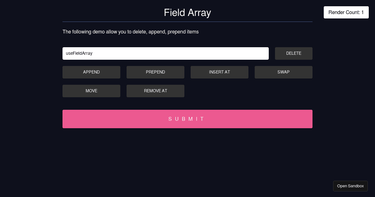 React Hook Form - useFieldArray - Codesandbox