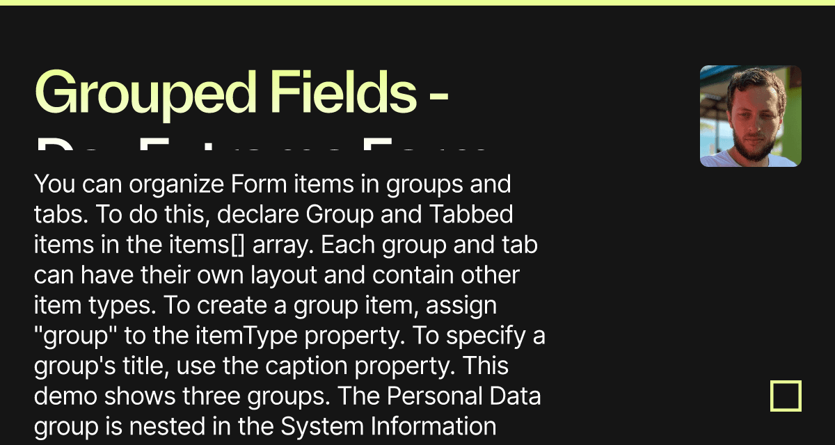 Grouped Fields - DevExtreme Form (forked) - Codesandbox