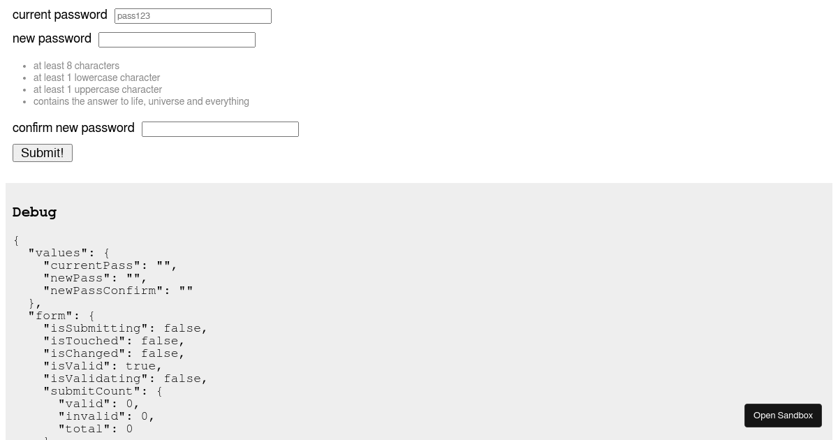 change password form Codesandbox