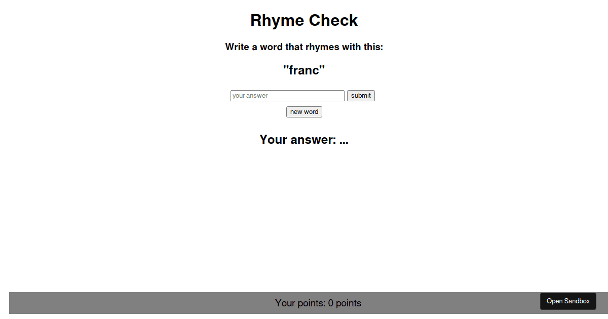 Rhyme Code RITA: rhyme check - Codesandbox