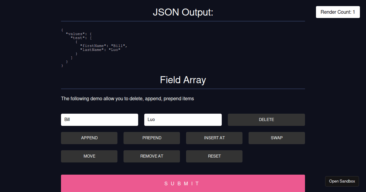 React Hook Form - useFieldArray - Codesandbox
