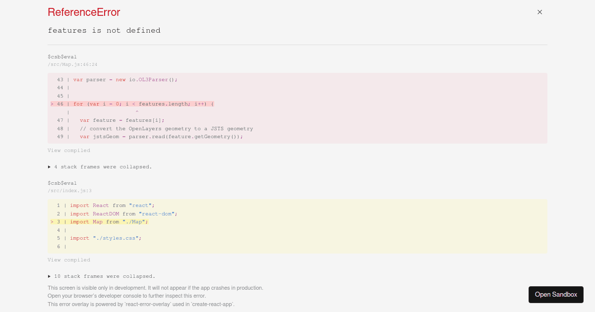 Test open street maps with react - Codesandbox