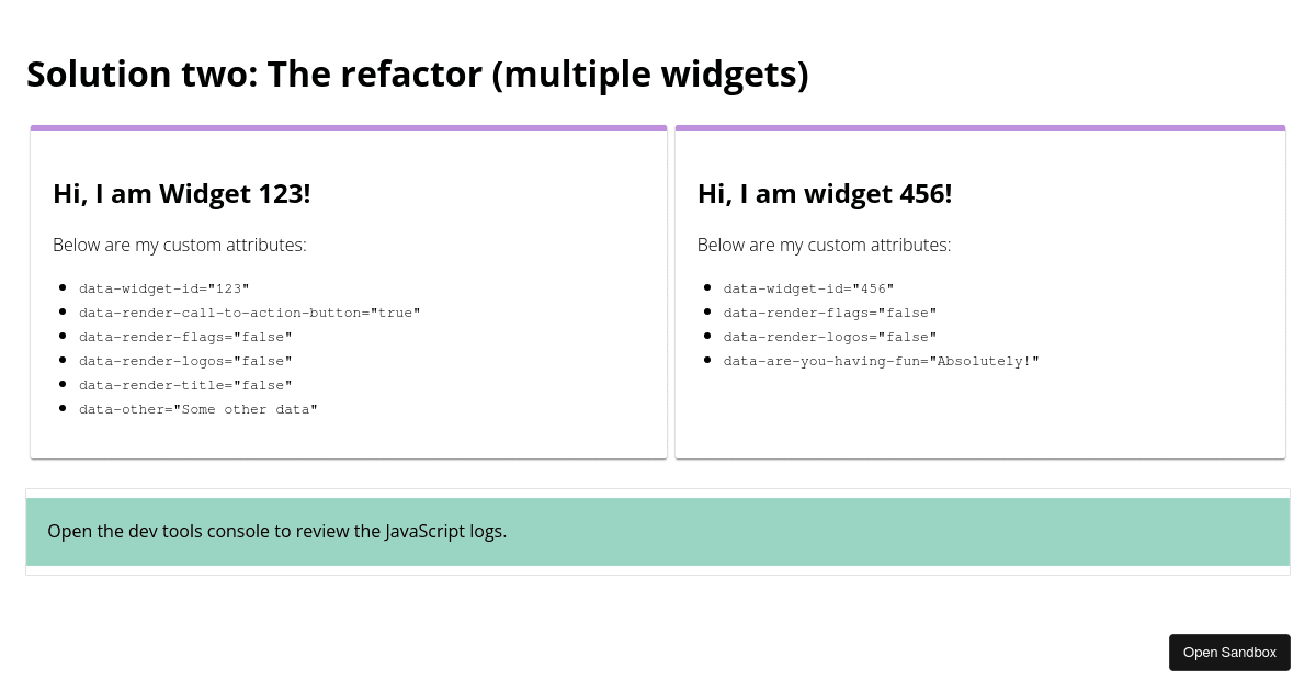 Solution two: The refactor (multiple widgets) 🎉 - Codesandbox