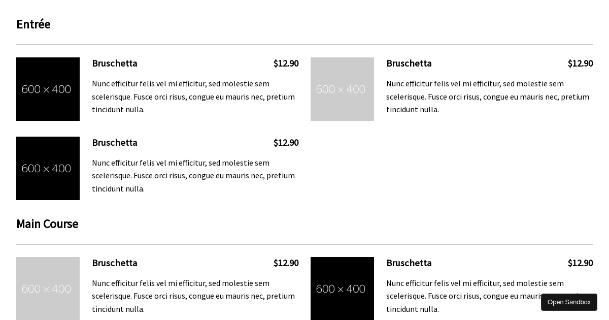Restaurant Menu with HTML & CSS (forked) - Codesandbox image.